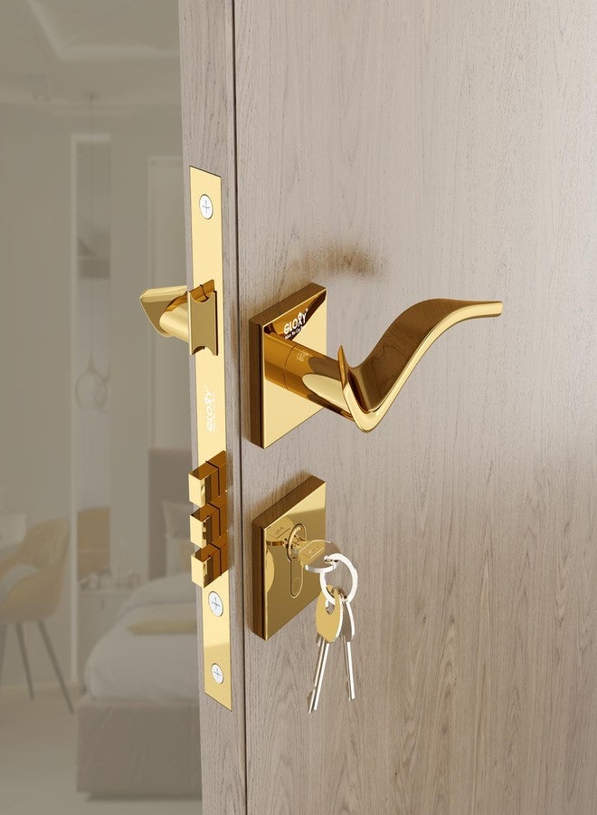 GLOXY Premium Zinc Mortise Lock Door Handle Lock for Main & Internal Door in Residential & Commercial Spaces Body 3 Brass Key for Hotel,Room| Gold Finish (2 Years Warranty, Pack of 1) - Image 1